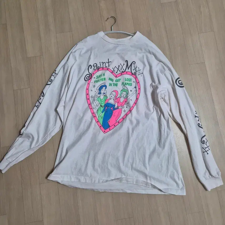 [BUNJANG] Saint Michael Pink Heart Long Sleeve T-shirt White XL / [XL] 세인트 마이클 핑크 하트 롱슬리브 티셔츠 화이트