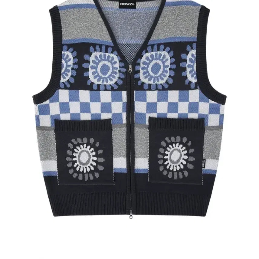 [BUNJANG] RDVZ Secret Pattern Knit Zip-Up Vest Blue L / RDVZ 시크릿 패턴 니트 집업 베스트 블루 L