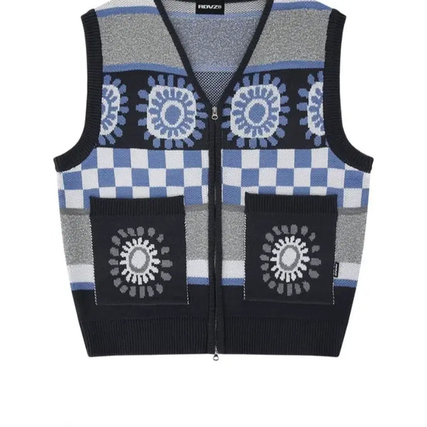 [BUNJANG] RDVZ Secret Pattern Knit Zip-Up Vest Blue L / RDVZ 시크릿 패턴 니트 집업 베스트 블루 L