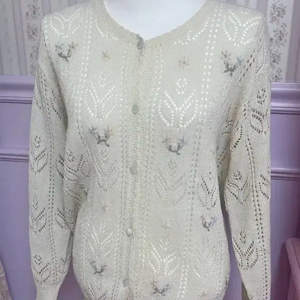 [BUNJANG] Vintage Cream Crochet Cardigan / 빈티지 크림 크로쉐 가디건