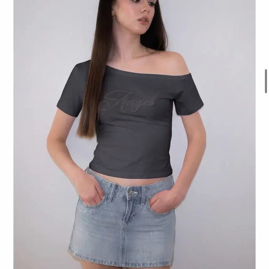 [BUNJANG] Rose Franz One Shoulder Short Sleeve T-Shirt / 로제프란츠 반팔