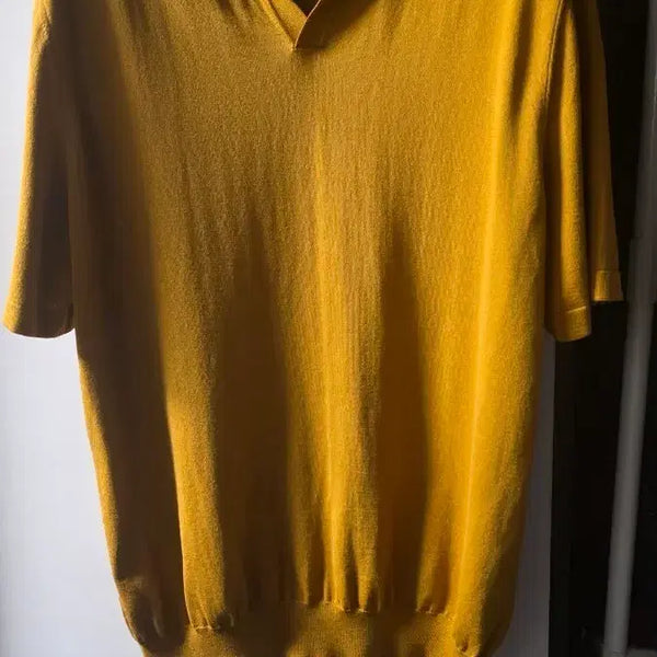 [BUNJANG] Time Homme Open Collar Knit Short Sleeve (Size 105) / 타임옴므 오픈 카라넥 니트 반팔 105