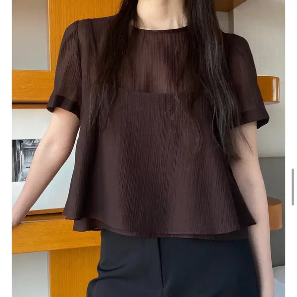 [BUNJANG] Kinda Beige Blouse Brown / 킨다베이지 블라우스 브라운