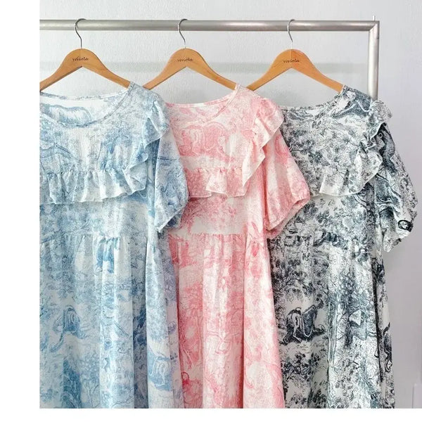 [BUNJANG] Tual Nightgown Short Sleeve Frill Dress / 뜨왈잠옷(새상품)1개가격
