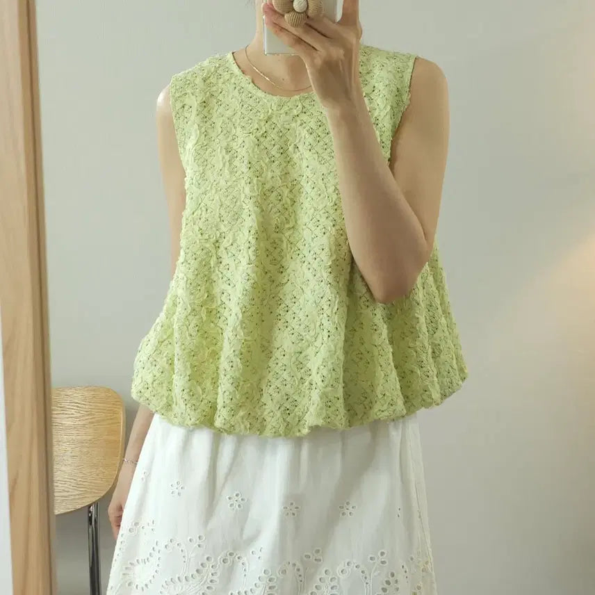 [BUNJANG] QUOISE Women's Sleeveless Lace Blouse Lime Green / (L)쿠오세 여성 민소매 블라우스 W4098
