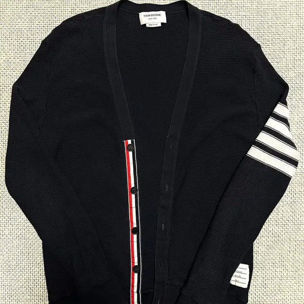 [BUNJANG] Thom Browne Diagonal Stripe Ribbed Navy Cardigan / [5/당일배송] 25ss 톰브라운 사선완장 와플 네이비 가디건