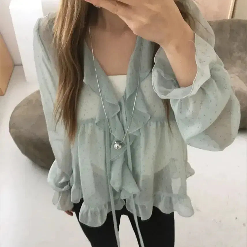 [BUNJANG] Nobiyakha Mint Blouse / 노비야카 민트 블라우스