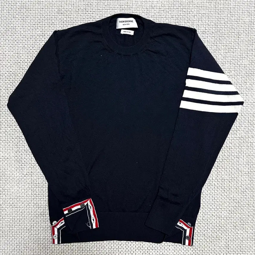 [BUNJANG] Thom Browne Navy Wool Knit with Diagonal Stripe Armband - Size 2 / [90/당일배송] 톰브라운 사선완장 네이비 울 니트 2사이즈