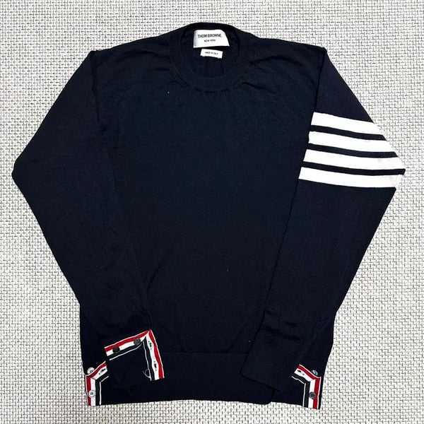 [BUNJANG] Thom Browne Navy Wool Knit with Signature Striped Sleeves - Size 2 / [90/당일배송] 톰브라운 사선완장 네이비 울 니트 2사이즈
