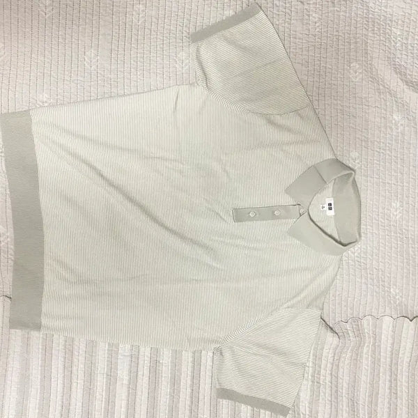 [BUNJANG] Uniqlo Washable Knit Polo Sweater (Short Sleeve) Stripe XL / 유니클로 워셔블니트폴로스웨터(반팔)스트라이프 사이즈 XL팝니다.