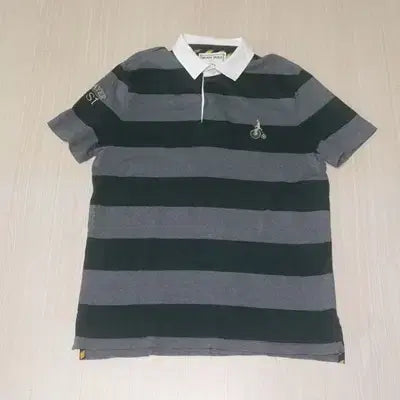 [BUNJANG] Beanpole Big Logo Striped Collar T-shirt / (105)618-21D. 빈폴빅로고/그레이그린 단가라카라티
