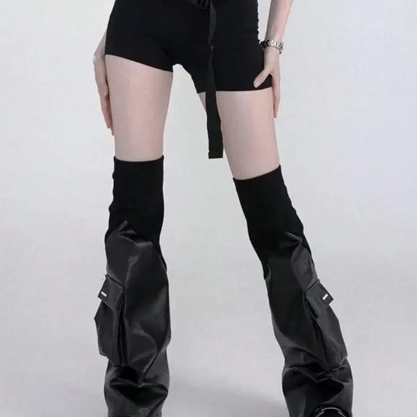 [BUNJANG] Rochic Leather Leg Warmers / 에이블리 락시크 가죽 레그워머