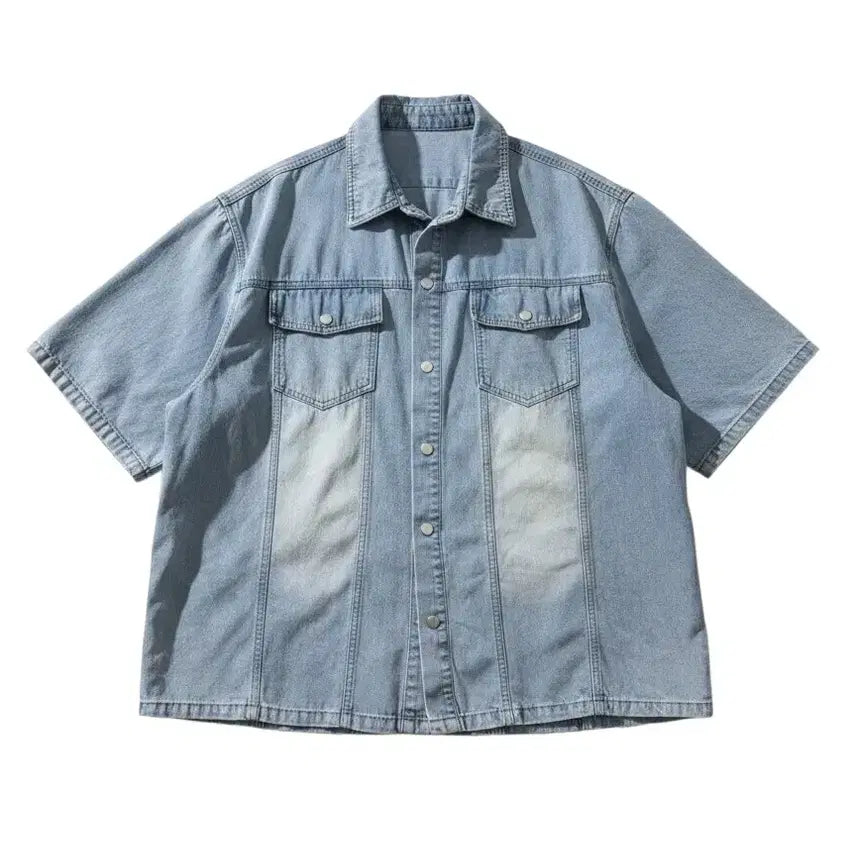 [BUNJANG] Men's Oversized Short-Sleeve Denim Jacket (Big Size Available) / 남성F/ 청 데님 반소매 오버핏 자켓 빅사이즈 가능