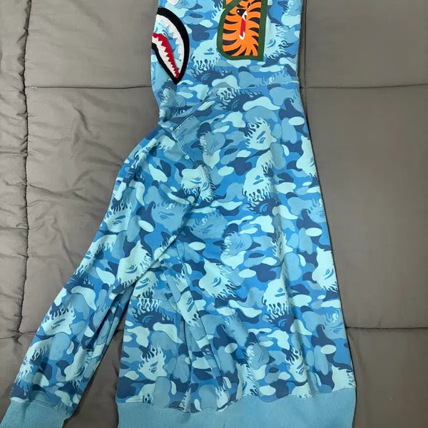 [BUNJANG] BAPE Shark Camo Hooded Zip-Up Jacket Blue / 베이프 샤크 카모 후드 집업 블루