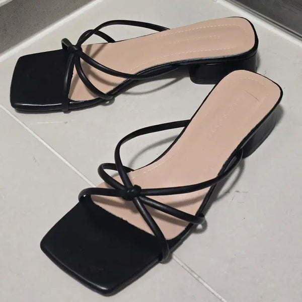 [BUNJANG] Black Strap Mule Sandals / 240 뮬 샌들 스트랩 블랙 슬리퍼 구두 235