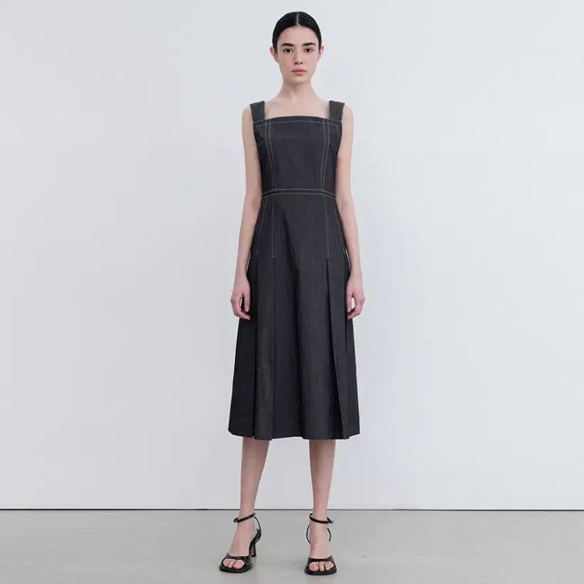 [BUNJANG] RERHEE Denim Pleated Midi Dress - Size S / (새상품) 리이 데님 플리츠 미디 드레스 원피스 S