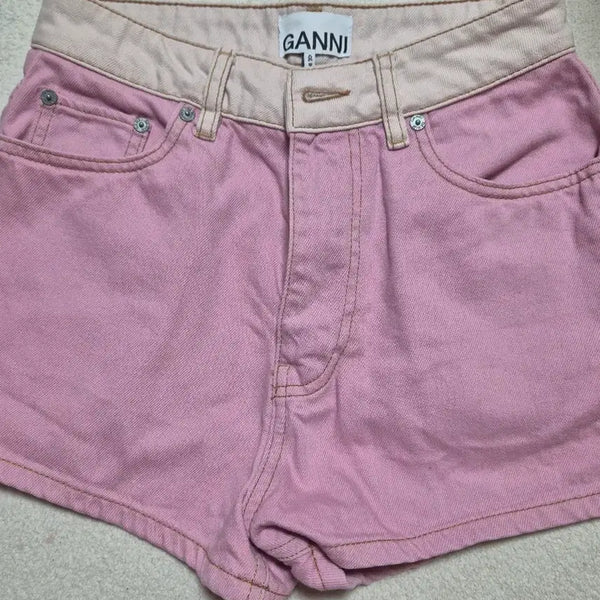 [BUNJANG] GANNI Pink Two-Tone Denim Shorts / 가니 핑크 데님 숏팬츠