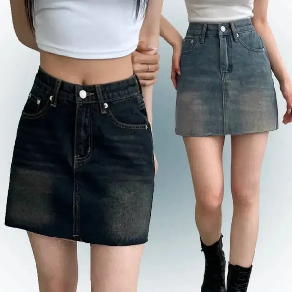 [BUNJANG] Denim Mini Skirt (Medium Blue, Size M) / 에이블리 치마 중청 M사이즈
