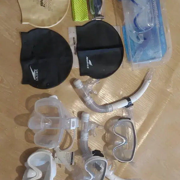 [BUNJANG] Swimming Goggles, Cap, Snorkel Set (Unused) / (미사용)수경 수모 스노클 등등