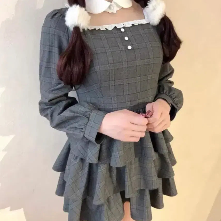 [BUNJANG] Evelyn Check Pattern 3-Tiered Dress / 에블린 evelyn 체크 패턴 3단 티어드 원피스 스나계