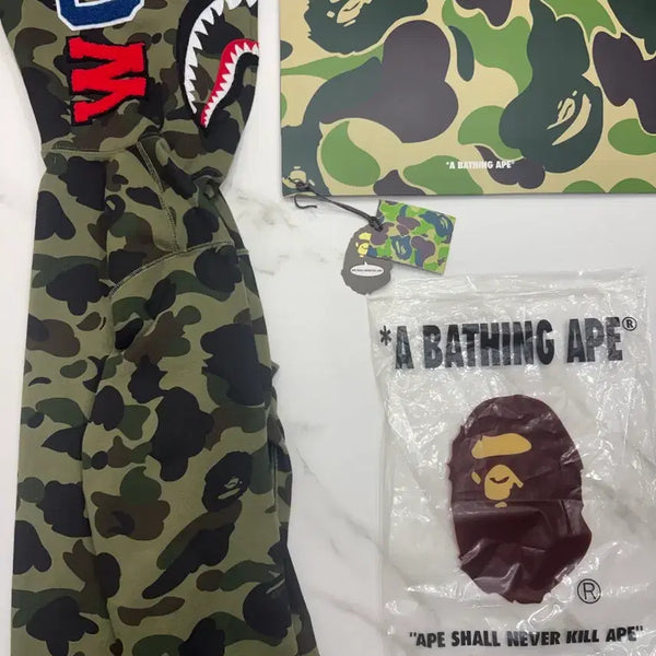 [BUNJANG] BAPE Shark Hoodie 'Green Camo' Full Set / 새상품급)베이프 샤크후드 녹계 풀구성