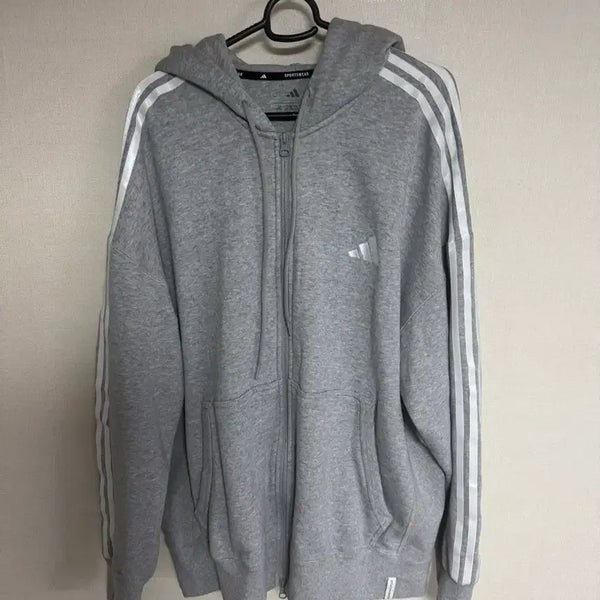 [BUNJANG] Adidas Three-Stripes Hooded Zip-Up Grey / 아디다스 삼선 후드 집업 그레이