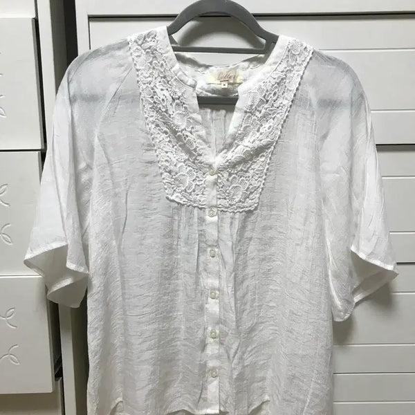 [BUNJANG] Japanese Vintage White Lace Short Sleeve Blouse / 일본빈티지 화이트 레이스 반팔 블라우스
