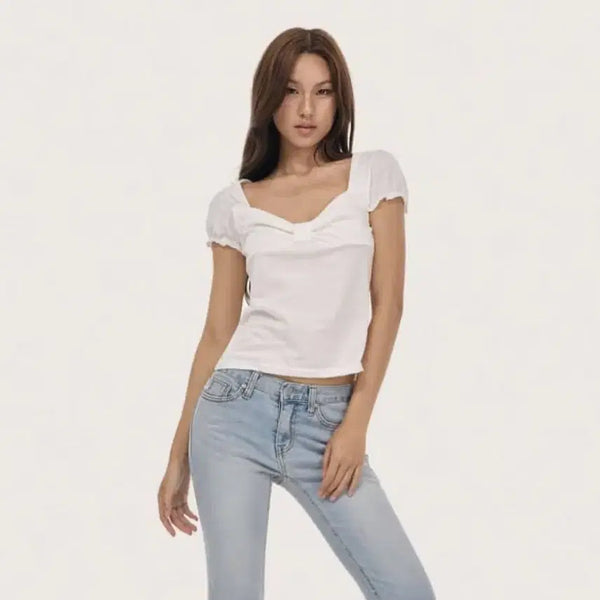 [BUNJANG] Kleesier Ribbon Letter Top / 클리시어 리본 레터탑 kleesier ribbon letter top