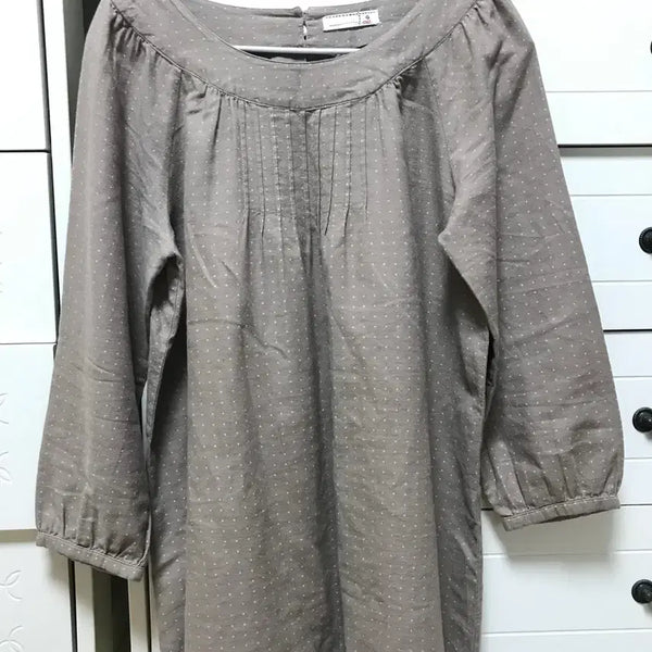 [BUNJANG] Japanese Vintage SM2 Brown Dot 7-Sleeve Tunic Dress / 일본 빈티지 SM2 브라운 도트 7부 튜닉 원피스