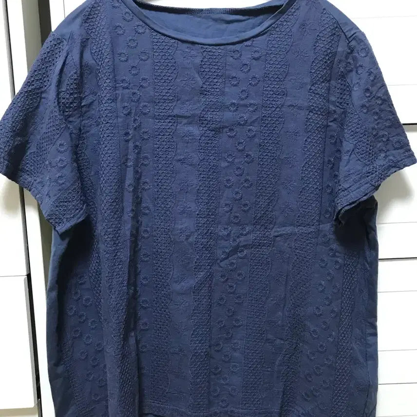 [BUNJANG] Japanese Vintage Navy Crochet Lace Short Sleeve T-Shirt / 일본 빈티지 네이비 크로쉐 레이스 반팔 티셔츠
