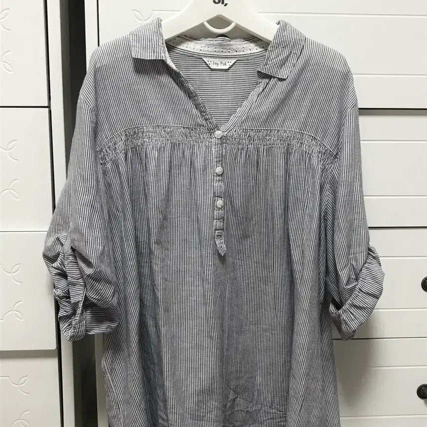 [BUNJANG] Vintage Japanese Striped Shirt Blouse / 일본 빈티지 스트라이프 셔츠 블라우스