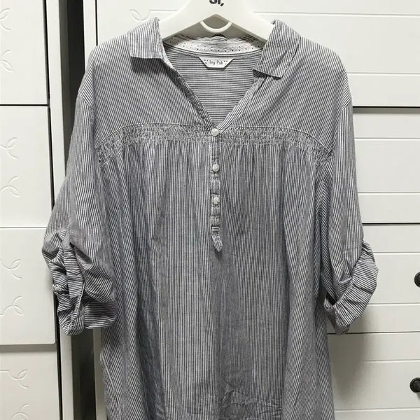[BUNJANG] Vintage Japanese Striped Shirt Blouse / 일본 빈티지 스트라이프 셔츠 블라우스