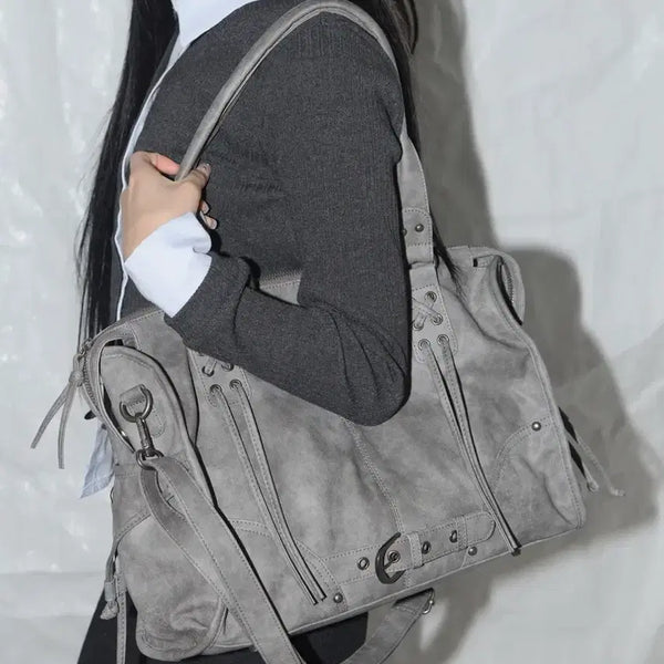 [BUNJANG] Fancy Club Belted Washing Leather Bag Gray / 팬시클럽 벨티드 워싱 레더백 gray