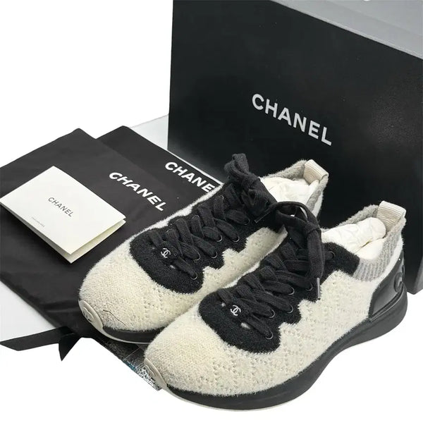 [BUNJANG] Chanel Knit Sneakers Ivory G35199 / 샤넬 니트 스니커즈 아이보리 G35199
