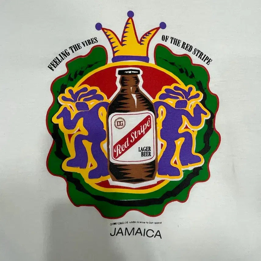 [BUNJANG] Vintage 90s Red Stripe Jamaica Graphic T-Shirt / 90s 빈티지 레드 스트라이프 자메이카 티셔츠