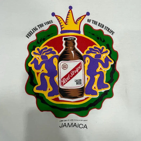 [BUNJANG] Vintage 90s Red Stripe Jamaica Graphic T-Shirt / 90s 빈티지 레드 스트라이프 자메이카 티셔츠