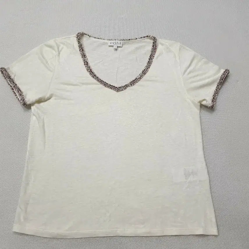 [BUNJANG] Claudie Pierlot 100% Linen V-Neck Short Sleeve T-Shirt Ivory / 끌로디피에로 린넨100% V넥 반팔티 아이보리 66 여성90