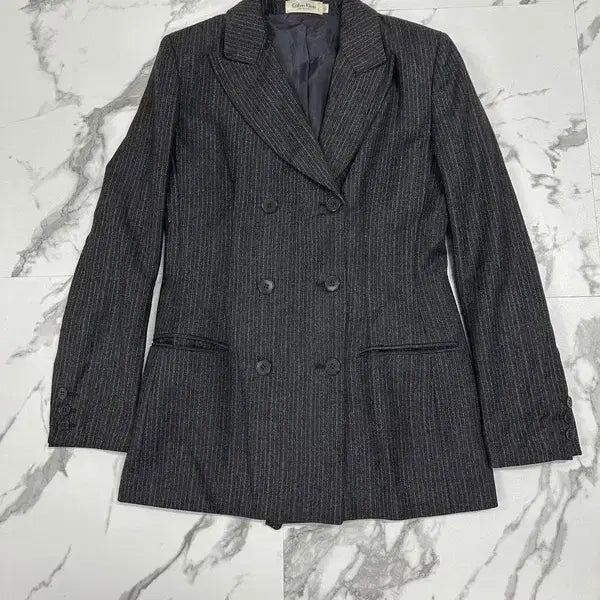 [BUNJANG] Calvin Klein Collection Grey Double-Breasted Jacket / 캘빈클라인 컬렉션 그레이 더블 브레스티드 자켓