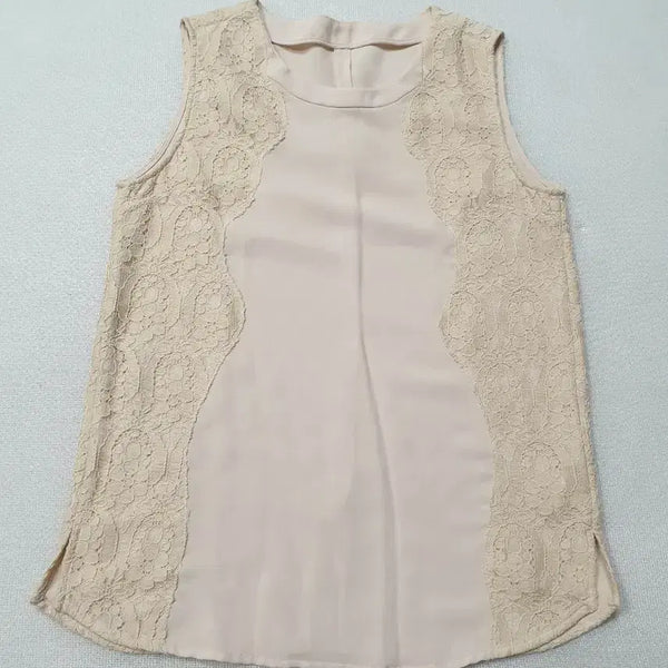 [BUNJANG] SJSJ Lace Panel Sleeveless Blouse Beige Women's 55 / SJSJ 레이스 배색 민소매 블라우스 베이지 55 여성85
