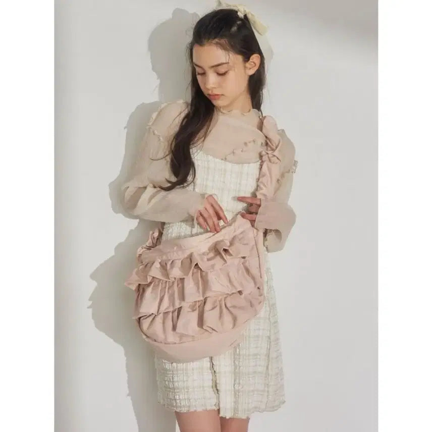 [BUNJANG] Japanese Mori Girl Shirring Frill Shoulder Bag - Pink / 일본 모리걸 프릴 셔링 숄더백_pink