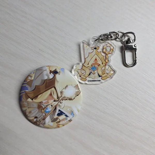 [BUNJANG] Cookie Run Kingdom Pure Vanilla Cookie Keyring & Badge Set / 쿠키런 킹덤 쿠킹덤 퓨어바닐라 쿠키 퓨바 마플샵 키링 뱃지 판매