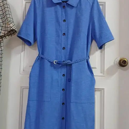 [BUNJANG] BCBG Blue Shirt Long Dress with Belt Set / BCBG 블루 셔츠 롱원피스+벨트세트