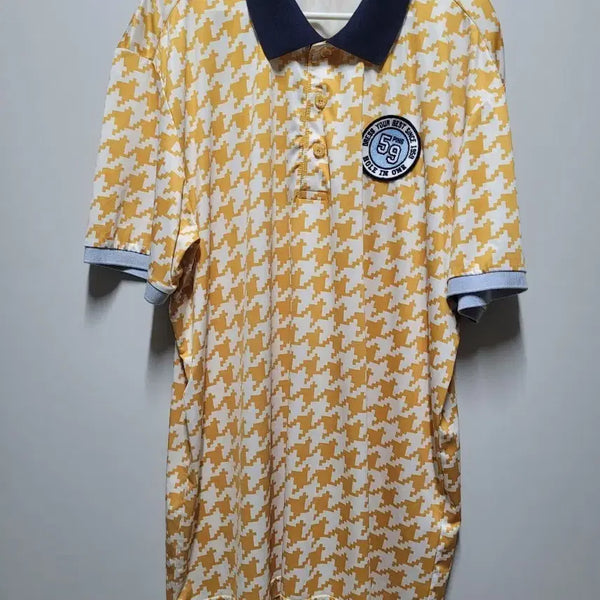 [BUNJANG] Ping Golf Wear Yellow Check Pattern Short Sleeve Polo Shirt / 핑 골프웨어 체크 패턴 반팔 카라티 옐로우100