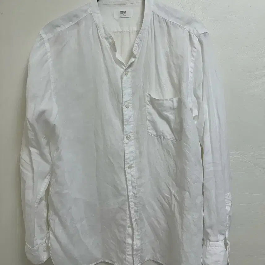 [BUNJANG] Uniqlo China Collar Linen Shirt White / 유니클로 차이나카라 린넨셔츠