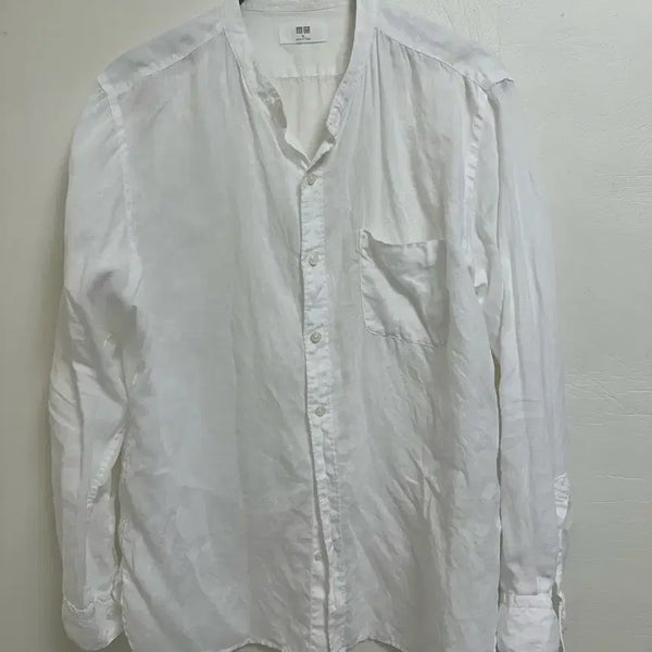 [BUNJANG] Uniqlo China Collar Linen Shirt White / 유니클로 차이나카라 린넨셔츠