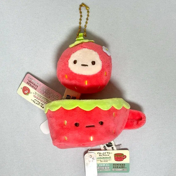 [BUNJANG] Sumikko Gurashi Strawberry Tapioca Cup Charm Set (New) / 일괄) 스밋코구라시 딸기 타피오카 컵 테노리 인형 키링 세트 (새상품)
