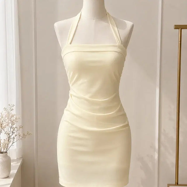 [BUNJANG] Light Yellow Halterneck Mini Dress / 연노랑 홀터넥 미니 원피스