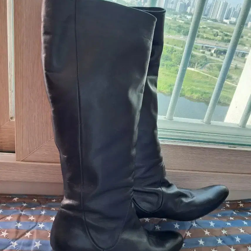 [BUNJANG] Black Leather Long Boots Size 250 / 블랙 가죽 롱 부츠250