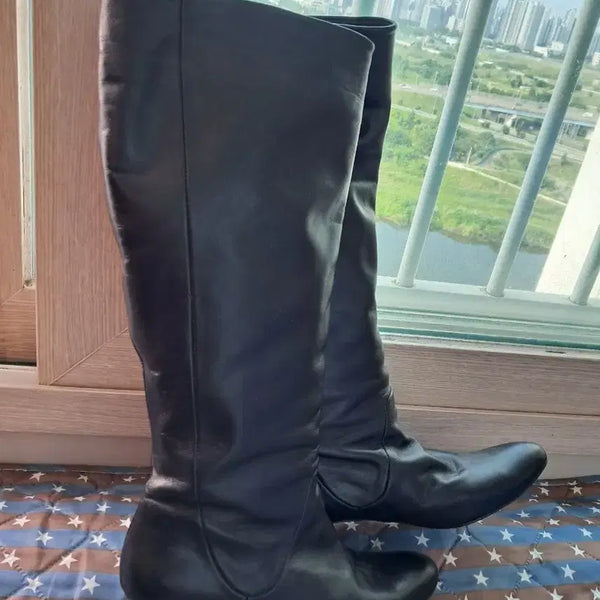 [BUNJANG] Black Leather Long Boots Size 250 / 블랙 가죽 롱 부츠250