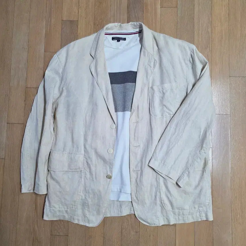 [BUNJANG] Benetton Linen Oversized Fit Jacket / 베네통 자켓 마100% 빅사이즈 루즈핏 46 가슴반품 62
